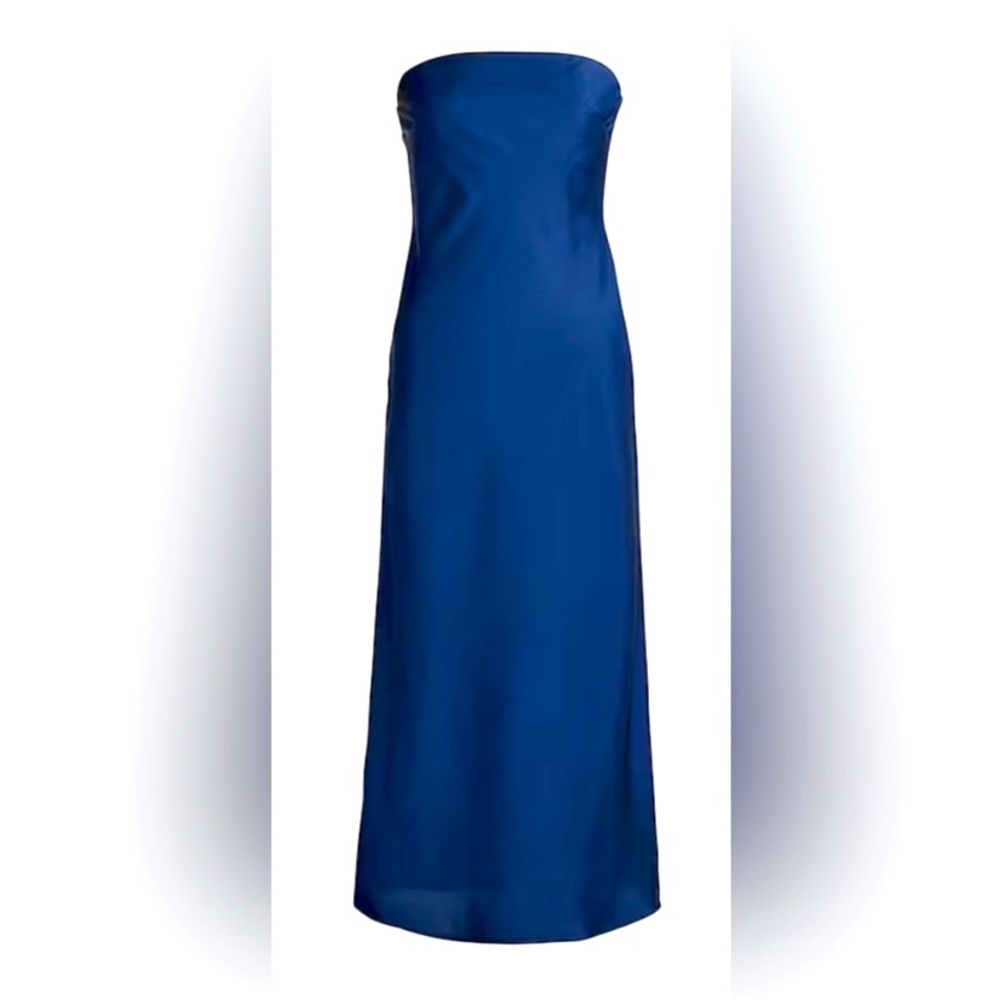 NWT J. Crew Collection Gwyneth Strapless Navy Blue Satin Midi Slip Dress - Picture 2 of 3